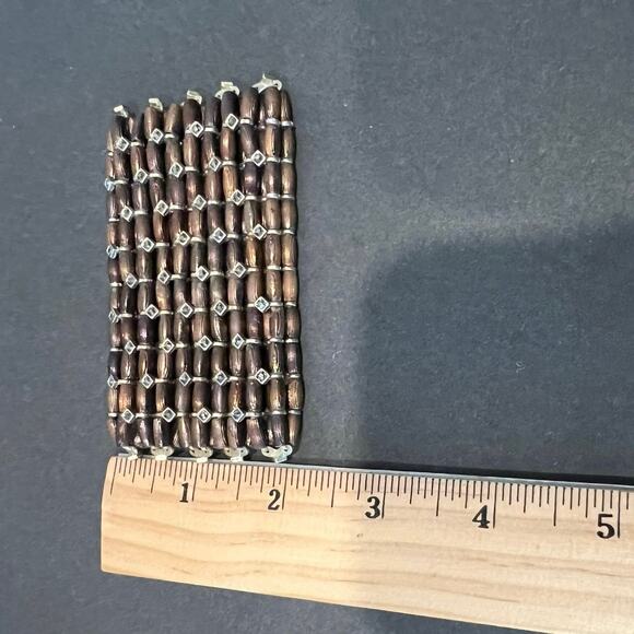 Vintage Boho Multi-Tone Bronze Metal Beaded with Rhinestones Stretch Bracelet - Picture 5 of 6